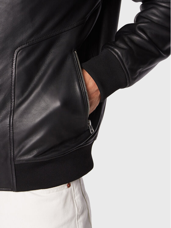 HUGO Hugo Odinė striukė Lenno 50481934 Juoda Slim Fit