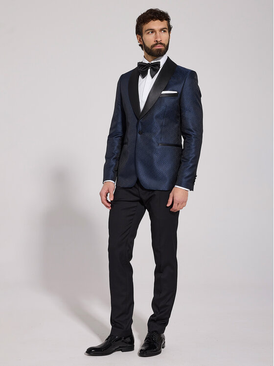 VILLARO VILLARO Marynarka SMOMAR040 Granatowy Slim Fit