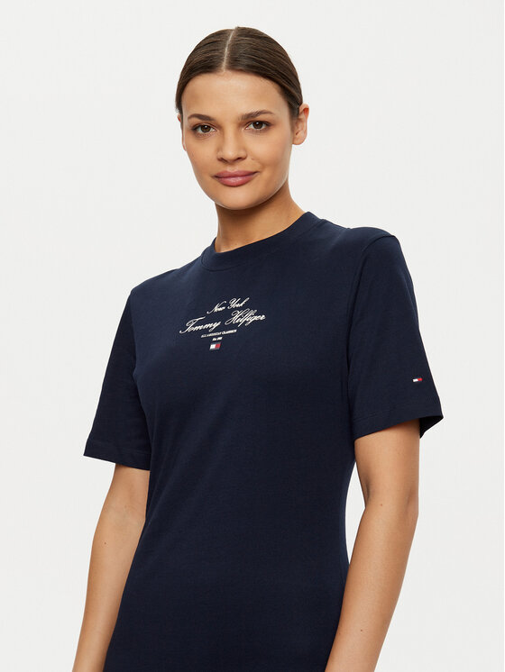 Tommy Hilfiger Tommy Hilfiger Každodenní šaty Short Sleeve Short Dress WW0WW43830 Tmavomodrá Slim Fit