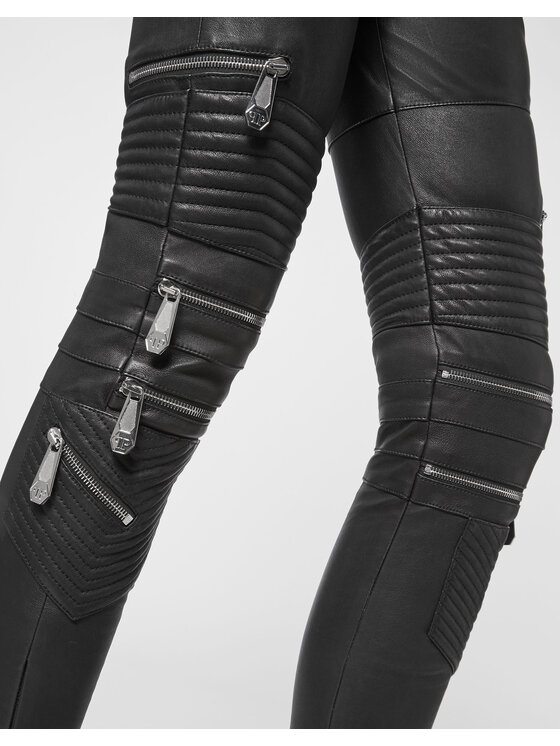 PHILIPP PLEIN PHILIPP PLEIN Spodnie skórzane 2893 Czarny Long Fit