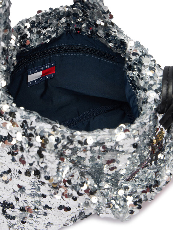 Tommy Jeans Tommy Jeans Ročna torba Tjw Bodega Sequins Shopper AW0AW19091 Srebrna