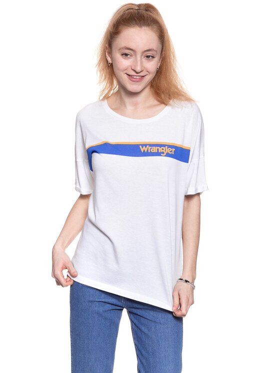 Wrangler Wrangler T-Shirt B&Y TRUCKER TEE Biały Regular Fit