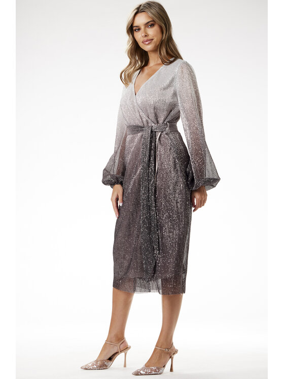 Awama Awama Sukienka wieczorowa A702 Srebrny Basic Fit