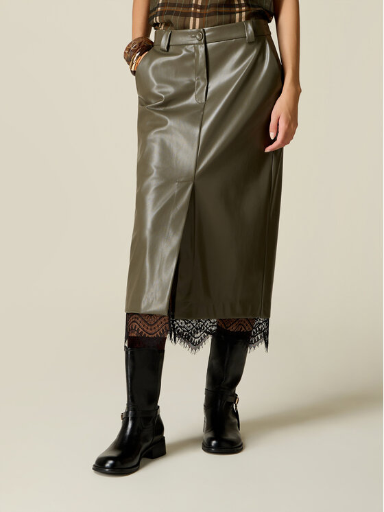 Oltre Oltre Spódnica midi 1029R001588N035 Zielony Slim Fit