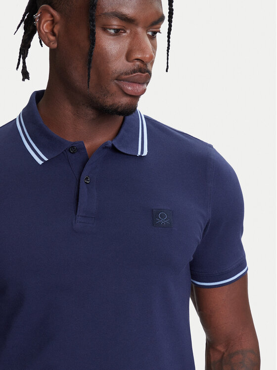 United Colors Of Benetton United Colors Of Benetton Тениска с яка и копчета 3F9HU302E Тъмносин Regular Fit