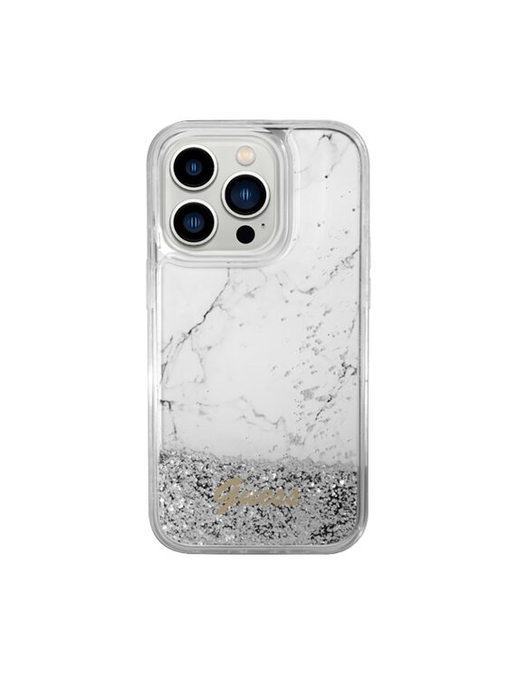 Guess Guess Etui na telefon Liquid Glitter Marble Biały