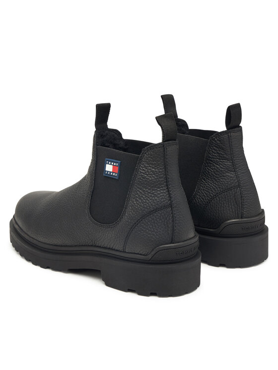 Tommy Jeans Tommy Jeans Kotníková obuv s elastickým prvkem Tjm Chelsea Leather Wl EM0EM01670 Černá