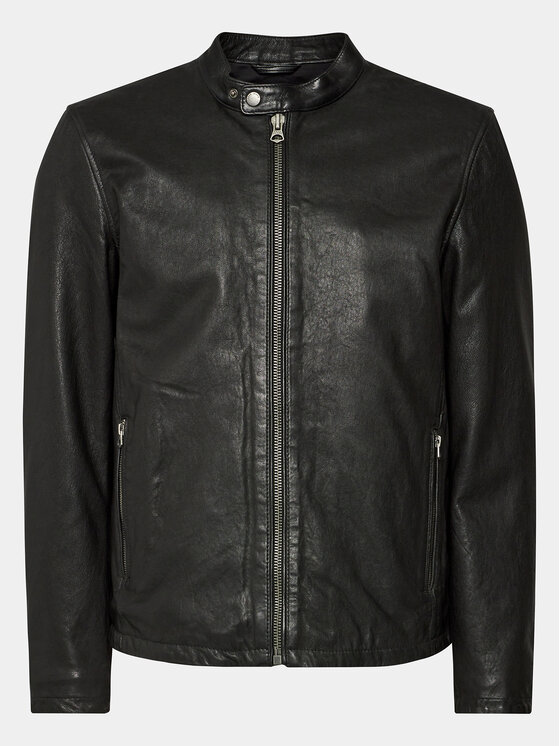 Pepe Jeans Pepe Jeans Kožená bunda Vonn PM402878 Čierna Regular Fit