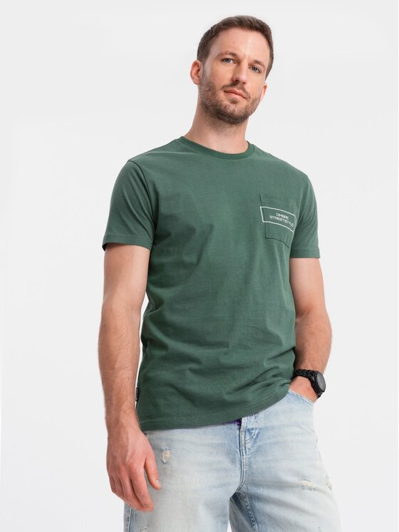 Ombre Ombre T-Shirt OM-TSCT-0108 Zielony Regular Fit