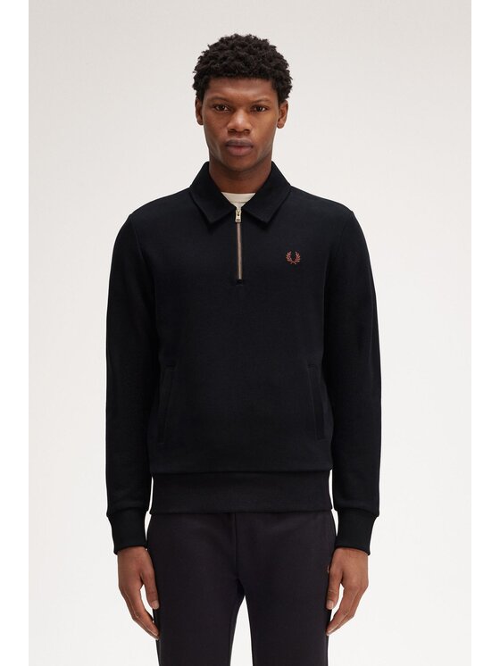 Fred Perry Felpa Fred Perry Felpa Nera Mezza Zip in Cotone Nero Regular Fit