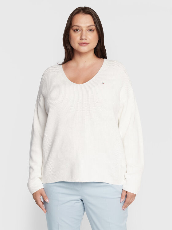 Tommy Hilfiger Curve Pulover Hayana WW0WW35324 Alb Regular Fit