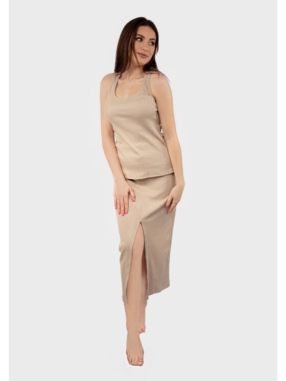 DKaren Sport DKaren Sport Komplet bluzka i spódnica DK-K-P1 Beżowy Slim Fit