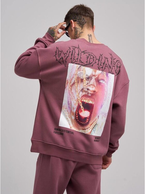 Bluzka, rozmiar M, Czerwony, Bluza Bez Kaptura Oversize Męska Bordowa Machinist Wilding S