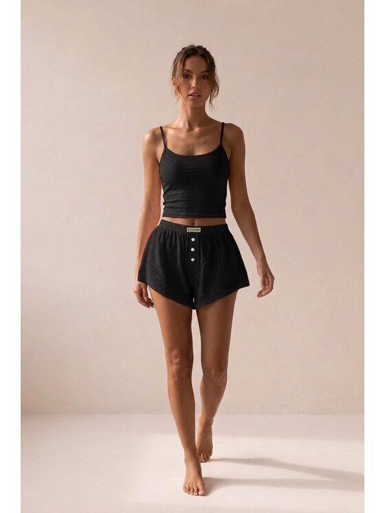 MissDenim MissDenim Szorty piżamowe Spodenki do spania Czarny Flare Fit