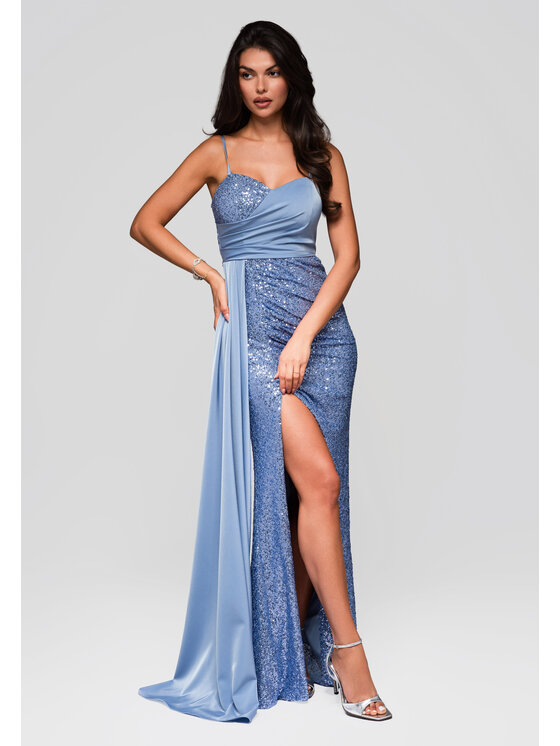 Ombre Ombre Sukienka wieczorowa LA-OM-DLR191 Niebieski Slim Fit