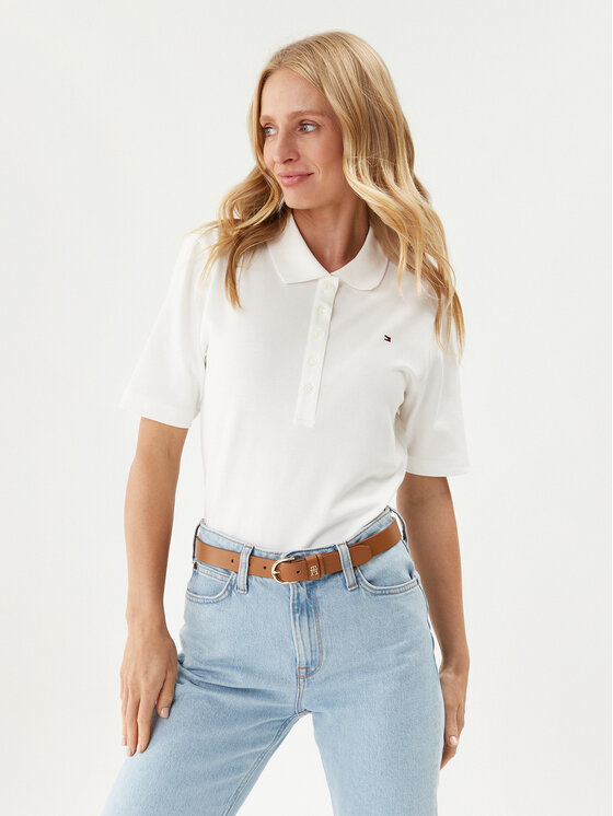Tommy Hilfiger Tommy Hilfiger Тениска с яка и копчета 1985 WW0WW37820 Екрю Regular Fit