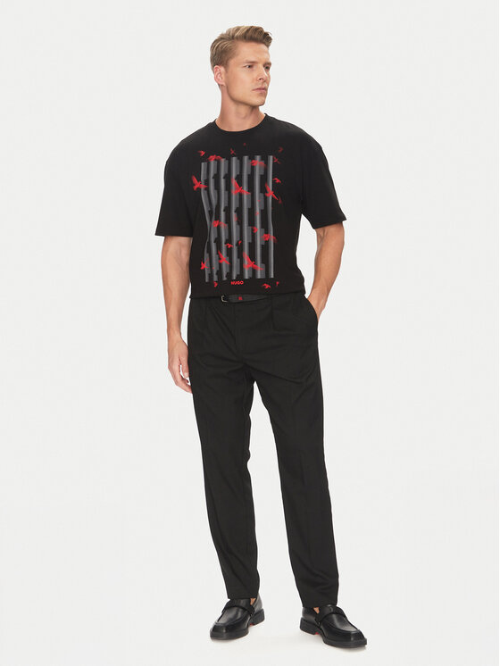 HUGO HUGO T-krekls Digraph 50542581 Melns Oversize