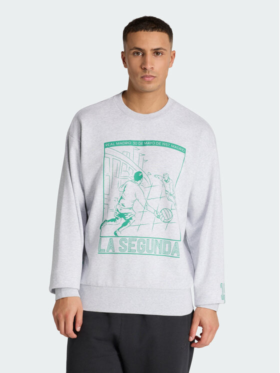 adidas adidas Bluza Real Madrid Heritage Crew Szary Regular Fit