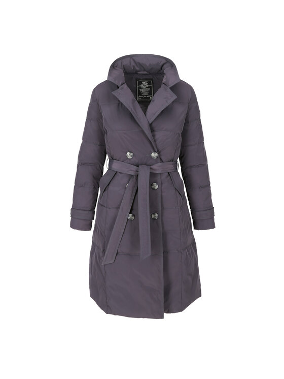 Perso Perso Zimní kabát pikowany dwurzędowy Šedá Slim Fit