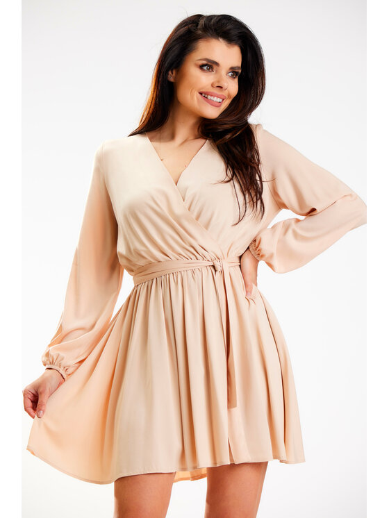 Awama Awama Sukienka letnia A577 Beżowy Basic Fit