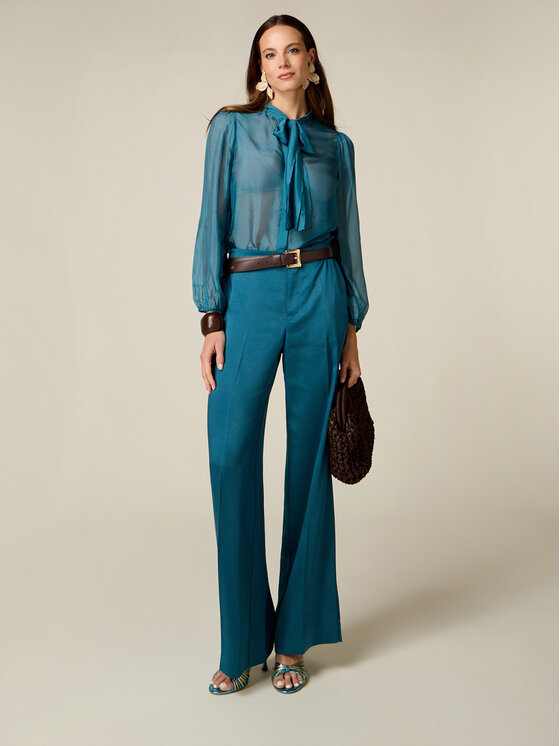 Oltre Oltre Spodnie materiałowe P075J002676N024 Turkusowy Baggy Fit