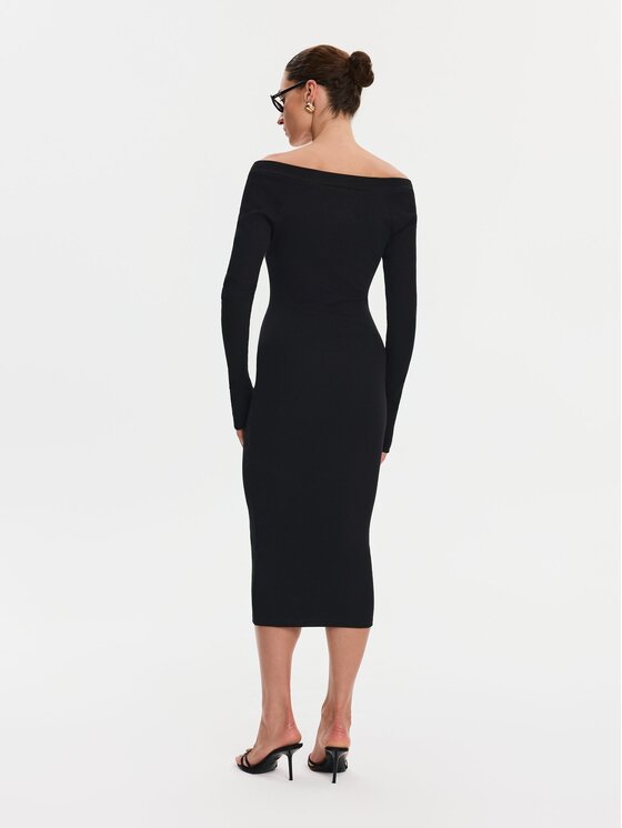 Nudyess Nudyess Sukienka codzienna Tiffany z prążka Czarny Slim Fit