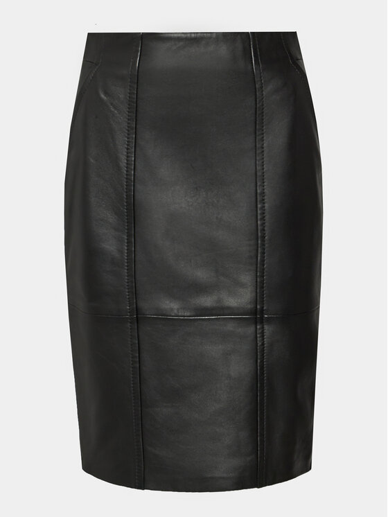 BOSS Boss Kožna suknja Seleni 50505502 Crna Slim Fit