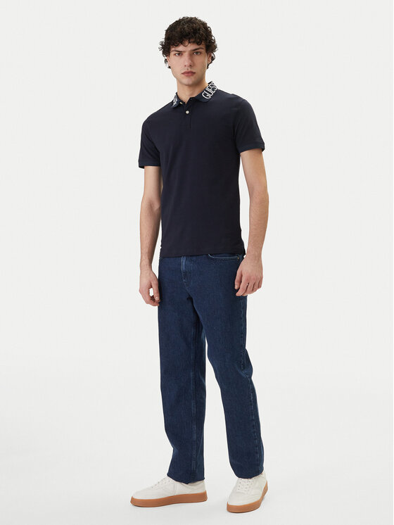 Guess Guess Тениска с яка и копчета M6GP66 K3070 Тъмносин Slim Fit