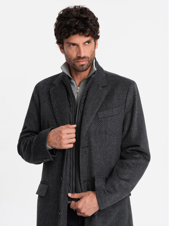 Ombre Ombre Płaszcz OM-COWC-0121 Szary Regular Fit