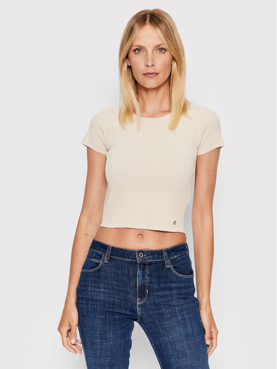 Guess Blúzka W2YR42 Z2U00 Béžová Slim Fit