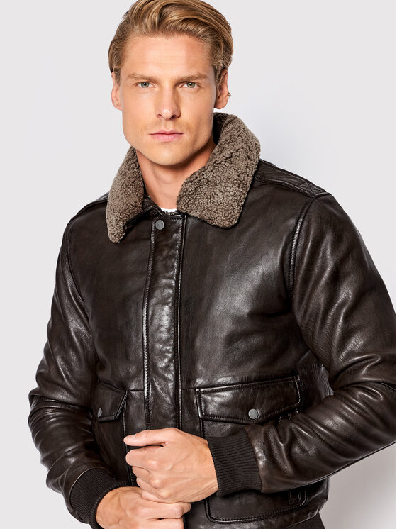 Serge Pariente Serge Pariente Lederjacke New Pilot Braun Regular Fit