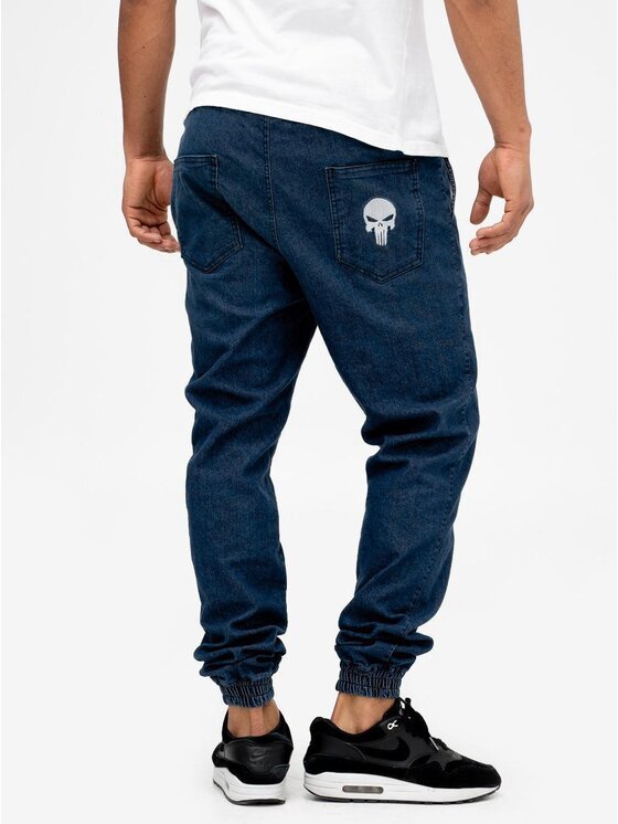 Marvel Marvel Jeansy Spodnie Jeansowe Jogger Męskie Ciemne Niebieskie Marvel Promo Punisher Small Logo XL Niebieski Regular Fit