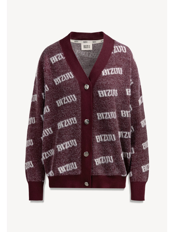 BIZUU BIZUU Kardigan MYLES OVERSIZED LOGO Bordowy Standard Fit