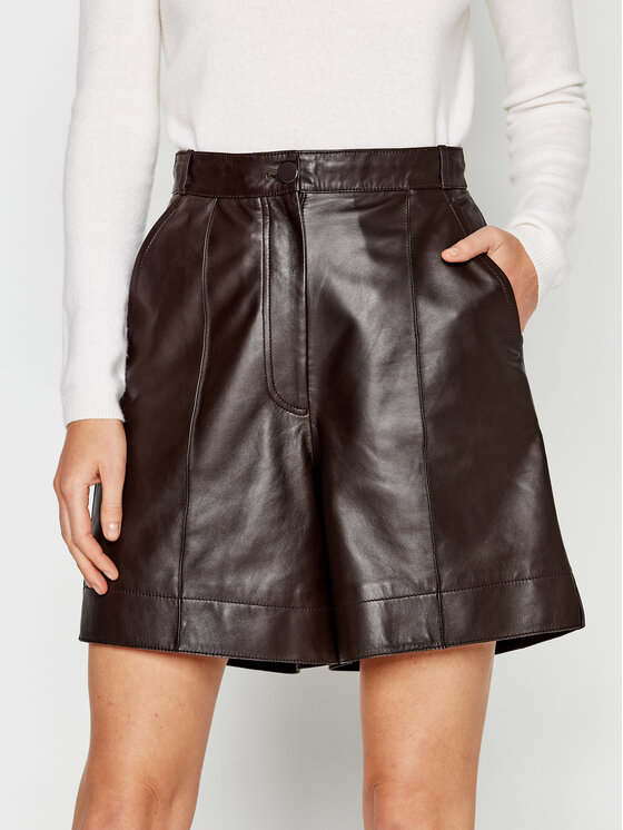 Sportmax Code Sportmax Code Usnjene kratke hlače Geisha 74360105600 Rjava Regular Fit