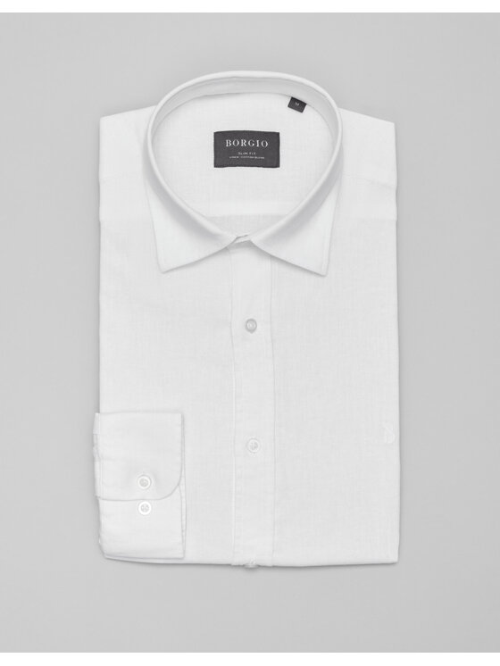Borgio Borgio Koszula lentane Biały Slim Fit