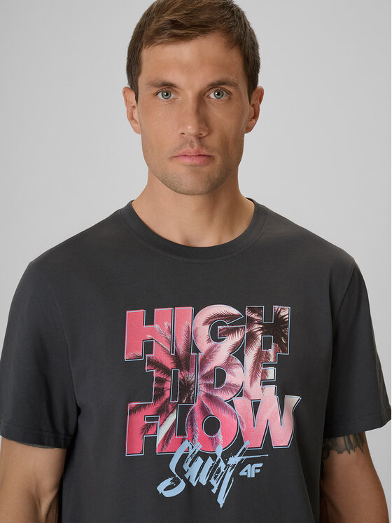 4F 4F T-Shirt CATCH THE WAVE Szary ciemny Regular Fit