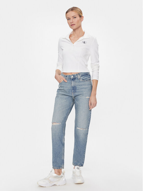 Calvin Klein Jeans Calvin Klein Jeans Bluzka Polo Collar Milano Regular Top J20J222556 Biały Regular Fit