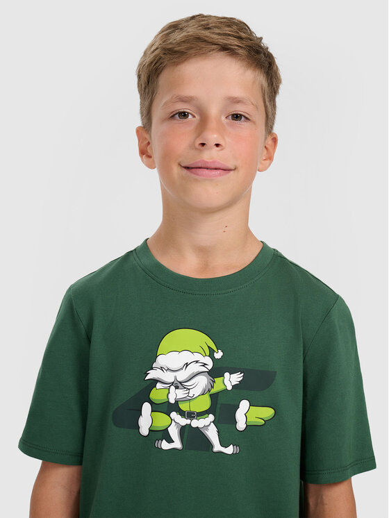 4F 4F T-Shirt CHRISTMAS DROP Zielony ciemny Regular Fit