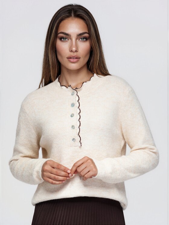 Ombre Ombre Sweter OW-SW-E0042 Beżowy Regular Fit