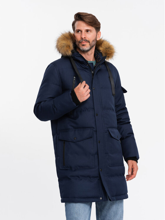 Ombre Ombre Parka OM-JALJ-0182 Granatowy Regular Fit