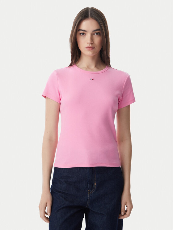 Tommy Jeans Póló Essential DW0DW17383 Világos rózsaszín Slim Fit