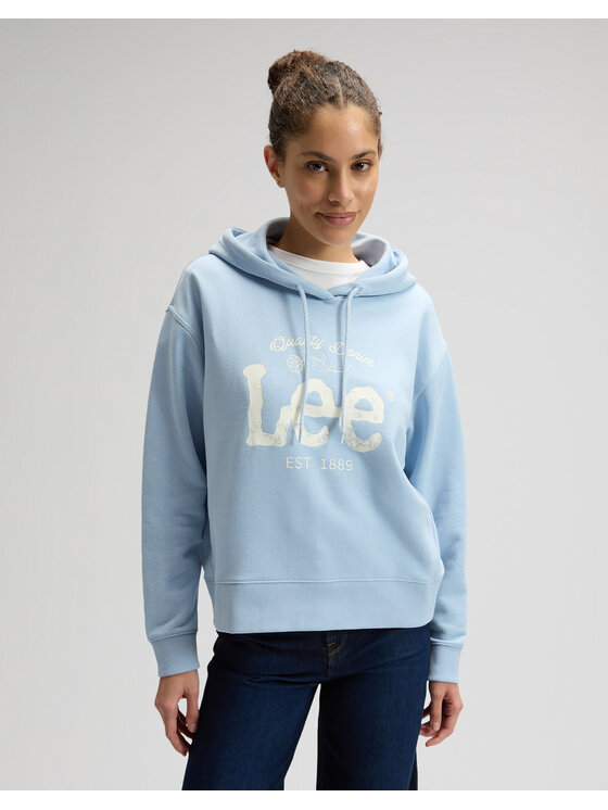 Lee Lee Bluza BIG LOGO HOODIE Niebieski Regular Fit