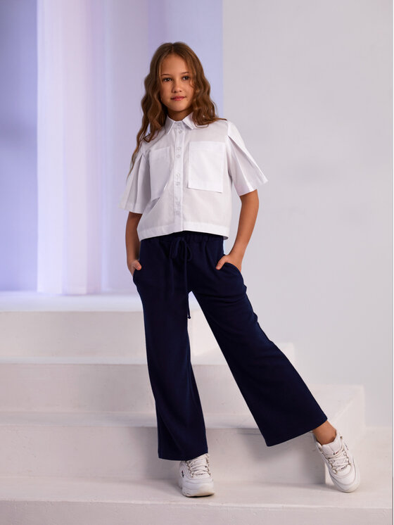 SLY SLY Spodnie dzianinowe 4S-402 Granatowy Comfortable Fit