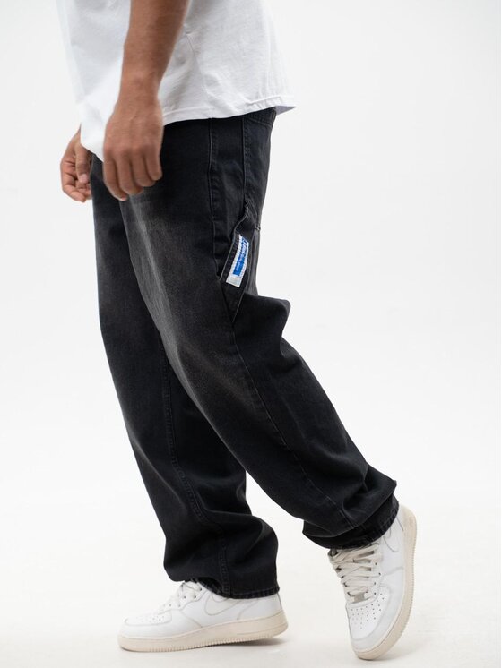 Jigga Wear Jigga Wear Jeansy Spodnie Jeansowe Super Baggy Cargo Męskie Czarne Jigga Wear Crown XXL Czarny Baggy Fit