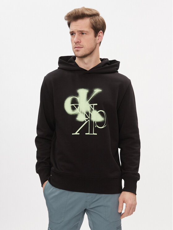 Calvin Klein Jeans Džemperis ar kapuci Mirrored Ck Logo Hoodie J30J324630 Melns Regular Fit