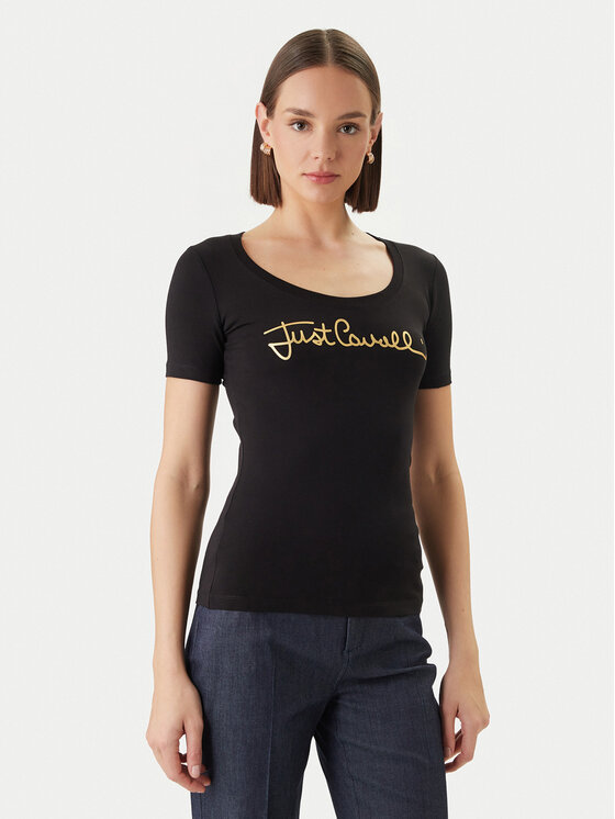 Just Cavalli Tricou 80PAHT02 CJ502 Negru Slim Fit