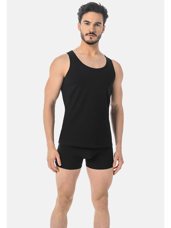 Teyli Teyli Podkoszulek męski bawełniany Eli Czarny Classic Fit