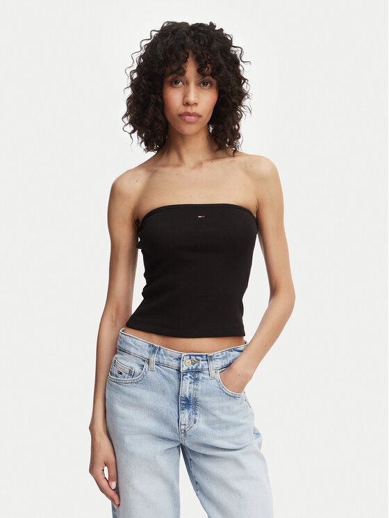 Tommy Jeans Top DW0DW22263 Negru Slim Fit