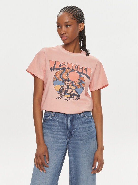 Wrangler Wrangler T-Shirt 112350279 Κοραλλί Regular Fit