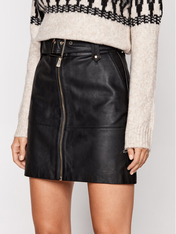 PINKO Pinko Spódnica skórzana Torta 2021 BLK01 1G151R Y672 Czarny Slim Fit